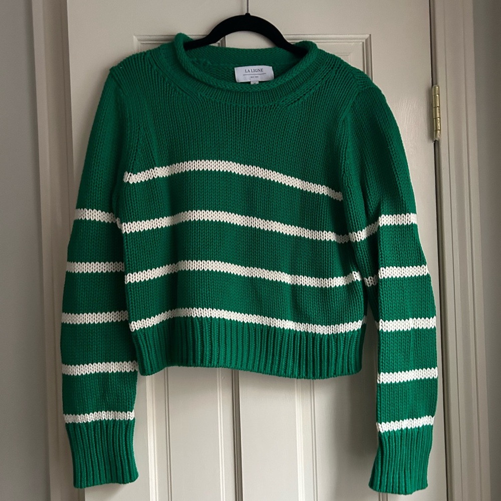 La Ligne Mini Marina Sweater Green and White Stripe